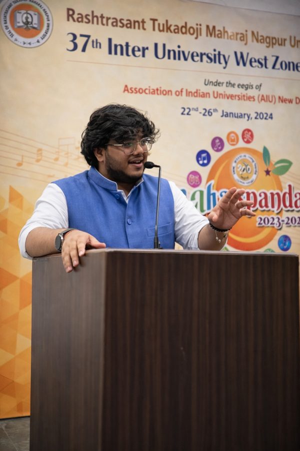 Darshan Gowda speaking at 37th Inter University West Zone, Nagpur 2024